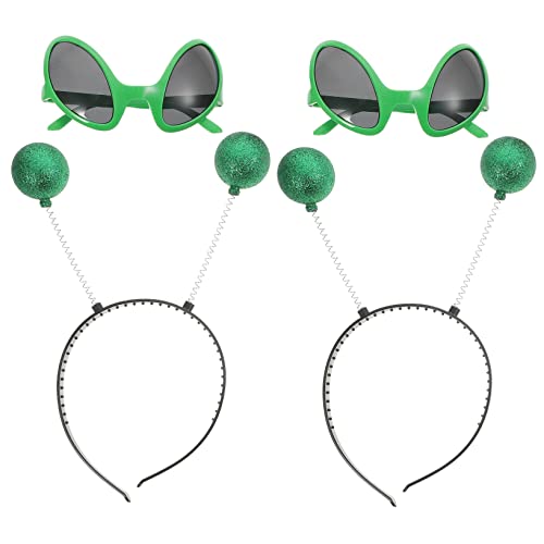 LALADEFIEE 2 Sätze Cosplay Haarschmuck Teilig Modische Grüne Partybrillen und Haarreifen Leichtes Auffälliges Design Unisex für Fasching Karneval Kostümfest und Musikfestival von LALADEFIEE