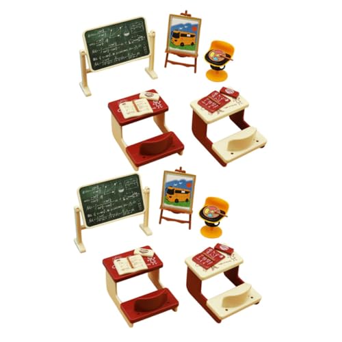 LALADEFIEE 2 Sätze Miniatur Klassenzimmer Dekor Realistische Puppenhaus Schulmöbel mit Kreidetafel und Stühlen Kompakte DIY Miniatur Zubehör für Puppenhaus und Foto Requisiten von LALADEFIEE
