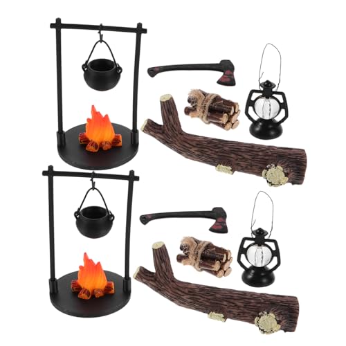 LALADEFIEE 2 Sätze Miniature Dollhouse Fireplace und Hanging Stove Set Realistische Outdoor-küchenmodelle mit Bonfire Holzstapel Kompakte Micro-Szene Dekoration für Puppenhaus Zubehör von LALADEFIEE