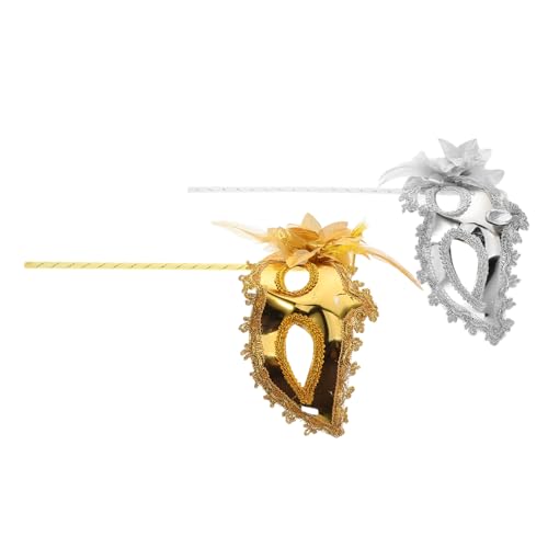 LALADEFIEE 2 Stück Handgehaltene Venezianische Maske Teiliges Gold Silber Robuste Cosplay Kostümmasken für Damen Fasching Maskenball Karneval Vielseitig für Themenparty und Maskerade von LALADEFIEE
