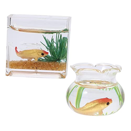 LALADEFIEE 2 Stück Miniatur Fischglas Dekoration Teilig Verschleißfestes Aquarium Zubehör Miniatur Fischschalen aus und Kunststoff für Puppenhaus Büro und DIY Zufällige Farbe Zufällige Farbe von LALADEFIEE