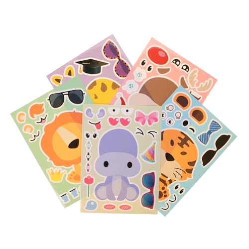 LALADEFIEE 20 Blatt „Machen Sie Ihre Eigenen Aufkleber Für Kinder. Machen Sie Einen Gesichtsaufkleber Mit Tiger, Giraffe, Hirsch Und Nilpferdtieren. Mischen Sie Kinderaufkleber Und von LALADEFIEE