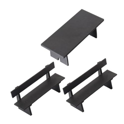 LALADEFIEE 3 Stück Teiliges Miniatur Puppenhaus Möbelset Schwarzes Bank Tisch-Set Realistische Mini Gartenstuhl und Bank Kompakt für DIY Puppenhaus Dekor Vielseitig als Mini Möbel Accessoire von LALADEFIEE
