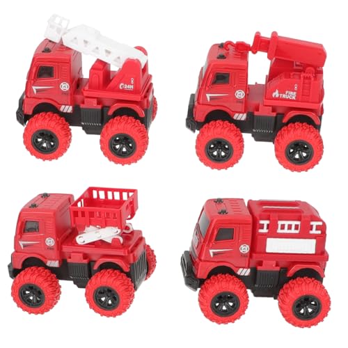 LALADEFIEE 4 Stück Teiliges Feuerwehrauto mit Reibungsantrieb Kompakte für Kleine Hände Sicher Glatte Oberfläche Fördert Kreativität und Motorische Fähigkeiten für Jungen und Mädchen von LALADEFIEE