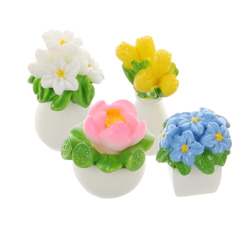 LALADEFIEE 4 Stück Teiliges Miniatur Blumentopf Puppenhaus Dekoration mit Realistischen Bonsai Pflanzen Leicht Pflegefrei für Puppenhaus Miniaturgarten und Mikro Landschaft Zubehör von LALADEFIEE