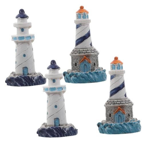 LALADEFIEE 4 Stück Teiliges Miniatur Leuchtturm aus Robustem Resin Mediterrane Strand-Dekoration Nautische Tischfigur Kompakte Miniatur für Puppenhäuser Vielseitig für Garten Büro und von LALADEFIEE