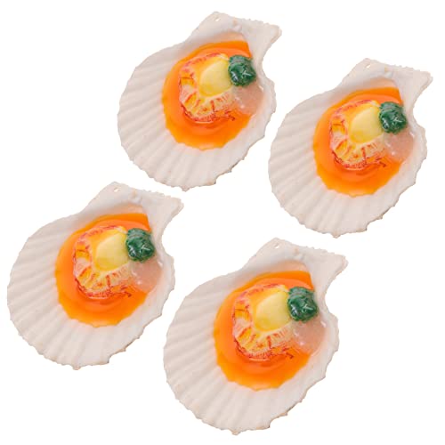 LALADEFIEE 4 Stück künstliche Jakobsmuschel gefälschtes Essen Sie Küchenfutter realistisches Essen Essensspielzeug Lebensmittelspielzeug Lebensmittelmodell PVC von LALADEFIEE