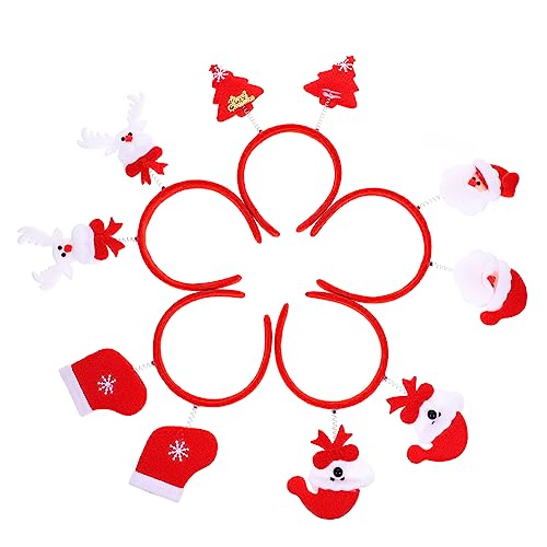 LALADEFIEE 5 Stück Teiliges Weihnachts Haarreif mit Rentier Weihnachtsbaum Schneemann Weihnachtsmütze und Opa Leichte Langlebige Festliche Haarbänder für Weihnachtsfeier Zubehör von LALADEFIEE