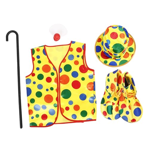 LALADEFIEE Clown Kostüm mit Hut Weste Krücke Clown Schuhen und Falscher Nase Klassisches Cosplay Zubehör für Fasching Halloween und Karneval Komfortables Langlebiges Material Lustige LALADEFIEE Clown Kostüm mit Hut Weste Krücke Clown Schuhen und Falscher Nase Klassisches Cosplay Zubehör für Fasching Halloween und Karneval Komfortables Langlebiges Material Lustige von LALADEFIEE