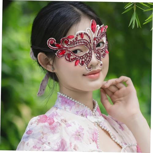 LALADEFIEE Halbes Gesicht Maske Damen mit Strasssteinen Dekorative Maske für Ball Party Hochzeit Komfortabel und Langlebig Glamourös Make Up für Maskerade und Abendveranstaltungen von LALADEFIEE
