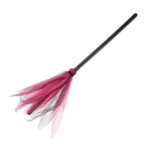 LALADEFIEE Halloween Hexenbesen Rot Mesh Besenstab Kunststoff Hexen Kostüm Zubehör für Party Cosplay und Dekoration von LALADEFIEE