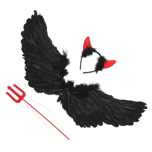 LALADEFIEE Halloween Kostüm Umhang Schwarz mit Schwarzen Federn Cosplay Outfit für Bühnenauftritte und Kostümpartys Mittlere Kreatives Design für Fasching und Rollenspiele von LALADEFIEE