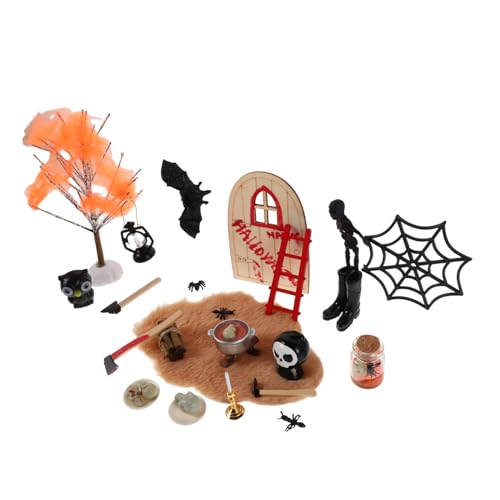 LALADEFIEE Halloween Miniatur Dekorationsset mit Miniatur Dorfzubehör Gruselige Gartenfiguren Kompakt und Tragbar für Puppenhaus Feengarten Party und Festliche Dekoration von LALADEFIEE