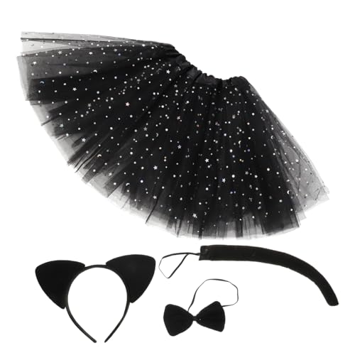 LALADEFIEE Schickes schwarzes Katzen-Stirnband-Set Tutu-Rock Katzenkostüm-Zubehör für für Halloween Katzenohren- -Set von LALADEFIEE