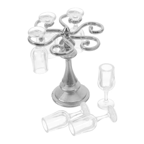 LALADEFIEE Miniatur Weinregal mit Kunststoff Weingläsern Puppenhaus Stemware Halter Detailgetreu für Micro Landscape Küche Esszimmer Dekoration Langlebiges Modell Zubehör von LALADEFIEE