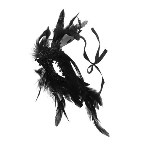 LALADEFIEE Schwarze Gothic Federmaske mit Pailletten Halbgesichts Kostümmaske für Damen Elastisches Band Vielseitig für Maskenbälle Cosplay Halloween und Festliche Anlässe Geeignet von LALADEFIEE