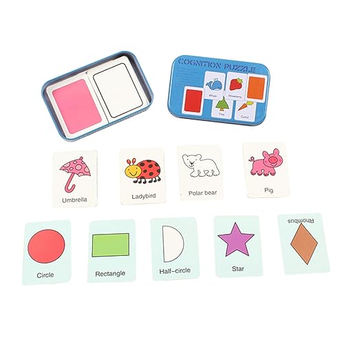 LALADEFIEE Teiliges Lernpuzzle Pädagogisches Literacy Puzzle mit Form Erkennungskarten Kreatives Frühes und Kognitives für Jahre Blauer Metallkasten von LALADEFIEE