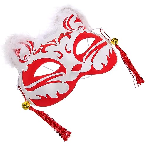 LALADEFIEE Tiermaske Fuchsmaske Partyzubehör Japanische Fuchsmaske Halbgesichtige Fuchsmaske Leuchtende Tiermasken Requisiten Tiermaske für Party Katzenfuchsmaske mit Quaste Kabuki Maske von LALADEFIEE