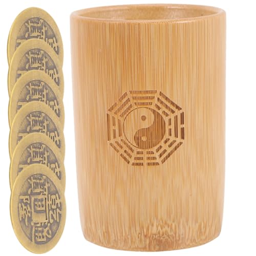 LALADEFIEE Traditionelles Chinesisches Wahrsage Bambusbehälter Kupfermünzen für Divination Spiele Feng Shui Glücksbringer Dekoratives Ritualzubehör für Familie und Freunde von LALADEFIEE