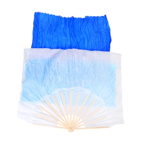 LALADEFIEE Verlängerter Bauchtanz Fächer aus Seide mit Farbverlauf Weiß Dunkelblau Leichter Schleier Fächer für Damen Flexible Tanzfächer und Eleganter Schleier für Bauchtanz von LALADEFIEE