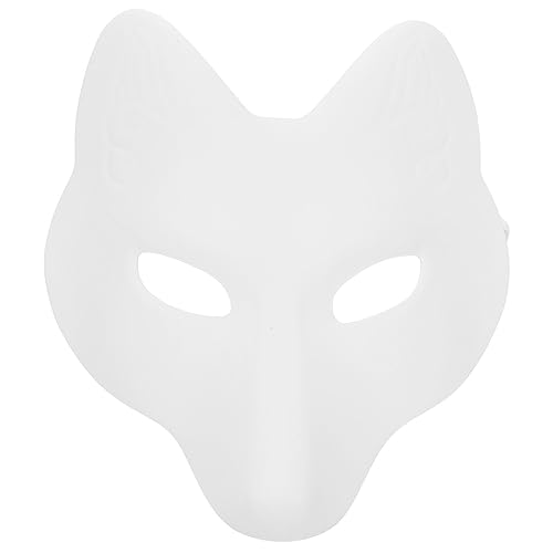 LALAFINA Katzenmaske Therian-Masken Kitsunes-Fuchsmasken Blankes Leder Wolf-Halbmasken Diy Weiße Tier-Gesichtsbedeckungen Cosplay-Kostüm Japanisches Partyzubehör Für Maskerade-Drama von LALAFINA