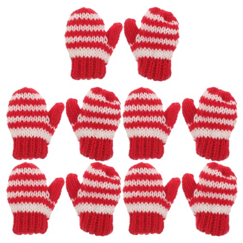 LALAFINA Weihnachts-Mini-Strickhandschuhe Strickhandschuhe Puppenhandschuhe DIY-Handwerk Stricken Dekoration Weihnachtsbaumschmuck Wollhandschuhe Für DIY Haarspange Stoff 10 Stück von LALAFINA