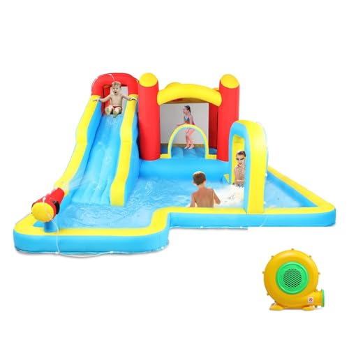 LALAHO Hüpfburg Kinder mit Gebläse, Aufblasbarer Wasserpark mit Hai-Thema, mit Trampolin, Rutsche, Schwimmbecken, Geeignet für 3 Kinder im Alter von 3 bis 10 Jahren, 380x260x240 cm LALAHO Hüpfburg Kinder mit Gebläse, Aufblasbarer Wasserpark mit Hai-Thema, mit Trampolin, Rutsche, Schwimmbecken, Geeignet für 3 Kinder im Alter von 3 bis 10 Jahren, 380x260x240 cm von LALAHO