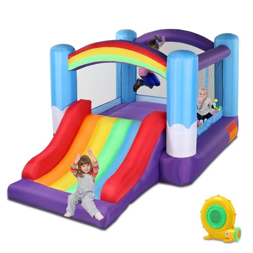 LALAHO Hüpfburg Kinder mit Gebläse, Aufblasbarer Wasserpark mit Regenbogen Thema, mit Trampolin, Rutsche, Drinnen oder Draußen, Geeignet für 3 Kinder im Alter von 3 bis 10 Jahren, 360x240x210cm LALAHO Hüpfburg Kinder mit Gebläse, Aufblasbarer Wasserpark mit Regenbogen Thema, mit Trampolin, Rutsche, Drinnen oder Draußen, Geeignet für 3 Kinder im Alter von 3 bis 10 Jahren, 360x240x210cm von LALAHO
