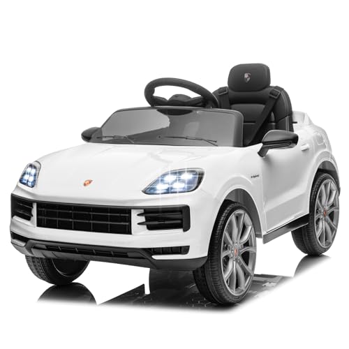 LALAHO Kinder Elektroauto 12V Kinderauto Elektrisch 2,4G-Fernbedienung, Elektrofahrzeuge 2-türig mit MP3, Musik, Hupe, LED-Leuchten (Weiß) von LALAHO