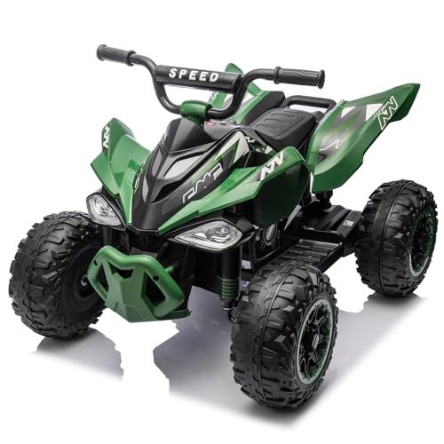LALAHO Kinder Quad Elektro 12V Kinderquad, Kinderfahrzeug mit LED-Scheinwerfern, Musik & Hupe, Elektroauto mit 4 rutschfeste Räder & langsamer Start, für Kinder 3–8 Jahre alt (Grün) von LALAHO
