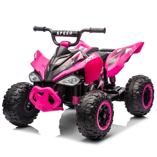 LALAHO Kinder Quad Elektro 12V Kinderquad, Kinderfahrzeug mit LED-Scheinwerfern, Musik & Hupe, Elektroauto mit 4 rutschfeste Räder & langsamer Start, für Kinder 3–8 Jahre alt (Rosa) von LALAHO