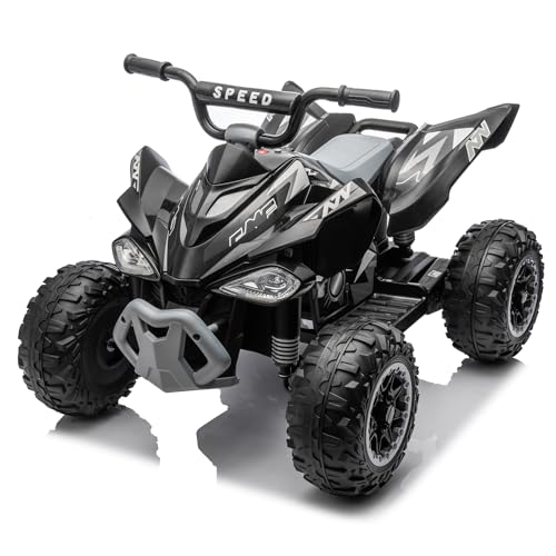 LALAHO Kinder Quad Elektro 12V Kinderquad, Kinderfahrzeug mit LED-Scheinwerfern, Musik & Hupe, Elektroauto mit 4 rutschfeste Räder & langsamer Start, für Kinder 3–8 Jahre alt (Schwarz) von LALAHO