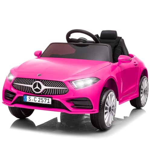 LALAHO Mercedes-Benz Kinder Elektroauto 12V – Mit 2,4G Fernbedienung, MP3-Player, LED-Lichtern & Hupe – Elektrisches Spielzeugauto für Kinder (Rosa) von LALAHO