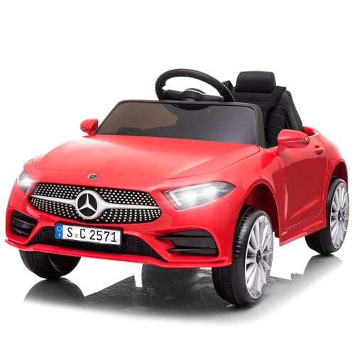 LALAHO Mercedes-Benz Kinder Elektroauto 12V – Mit 2,4G Fernbedienung, MP3-Player, LED-Lichtern & Hupe – Elektrisches Spielzeugauto für Kinder (Rot) von LALAHO