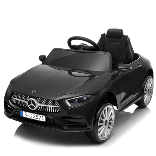 LALAHO Mercedes-Benz Kinder Elektroauto 12V – Mit 2,4G Fernbedienung, MP3-Player, LED-Lichtern & Hupe – Elektrisches Spielzeugauto für Kinder (Schwarz) von LALAHO