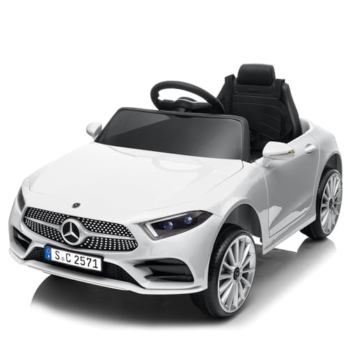 LALAHO Mercedes-Benz Kinder Elektroauto 12V – Mit 2,4G Fernbedienung, MP3-Player, LED-Lichtern & Hupe – Elektrisches Spielzeugauto für Kinder (Weiß) von LALAHO