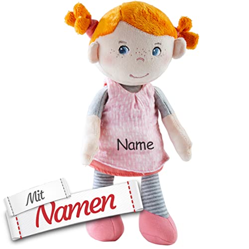 HABA Stoffpuppe Juna mit Namen Bestickt, Erste Baby Puppe zum kuscheln, Weiche Mädchen Rosa Kuschelpuppe, Kinder Geschenk-Idee Babypuppe als Taufgeschenk von LALALO