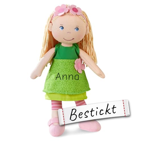 HABA Stoffpuppe Mali mit Namen Bestickt, Erste Baby Puppe zum kuscheln, Weiche Mädchen Kuschelpuppe, Kinder Geschenk-Idee Babypuppe als Taufgeschenk, 30 cm von LALALO