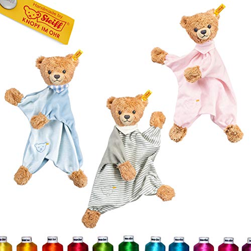 LALALO Steiff Schlaf Gut Bär Schmusetuch Bestickt mit Namen für Baby & Kinder personalisiert, Kuscheltuch, 30 cm, Mädchen/Junge (Grau) von LALALO