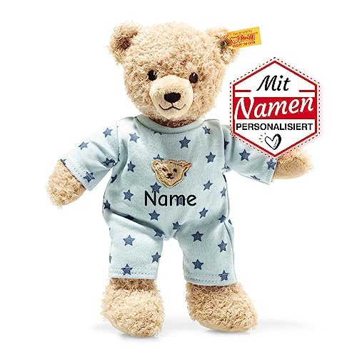 Steiff Jungen Teddy and Me Bär mit Namen personalisiert, Blau Schlafanzug Kuscheltier, Niedlicher Schmusetier Plüschtier Stofftier für Babys Kinder von LALALO