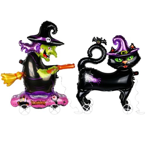 LALASTYLE 2 x 3D-Halloween-Ballons mit Rädern, gruselige, animierte Party-Dekoration, Spukhaus-Requisiten, Süßigkeiten- oder Leckerei-Dekoration von LALASTYLE