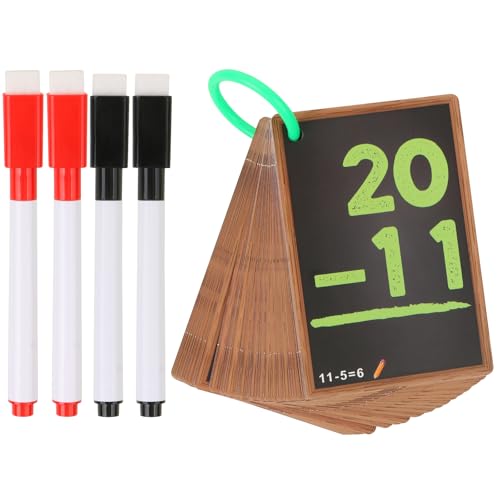 LALASTYLE 50 x Subtraktionskarten mit 4 trocken abwischbaren Stiften, wiederverwendbare Mathematik-Lernkarten für Kinder, Klassenzimmer und Heimschule, tragbares Lernwerkzeug von LALASTYLE