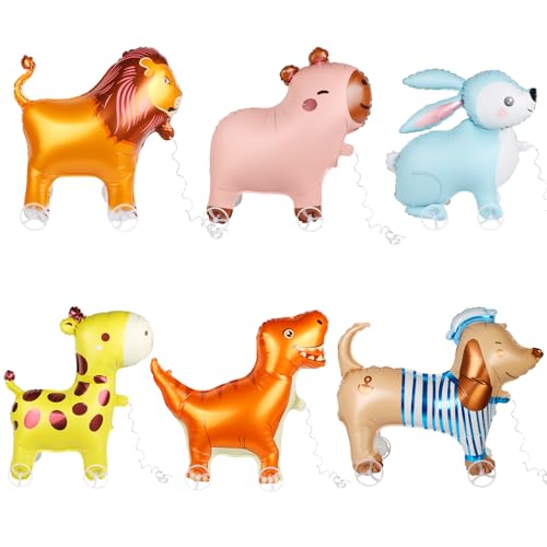 LALASTYLE 6 x 3D-Luftballons mit Rädern, Hase, Löwe, Dinosaurier, Capybara, Dackel, Giraffe, Folienballons für Geburtstagsfeiern, Zoo-Themen-Dekoration, Partygeschenke LALASTYLE 6 x 3D-Luftballons mit Rädern, Hase, Löwe, Dinosaurier, Capybara, Dackel, Giraffe, Folienballons für Geburtstagsfeiern, Zoo-Themen-Dekoration, Partygeschenke von LALASTYLE