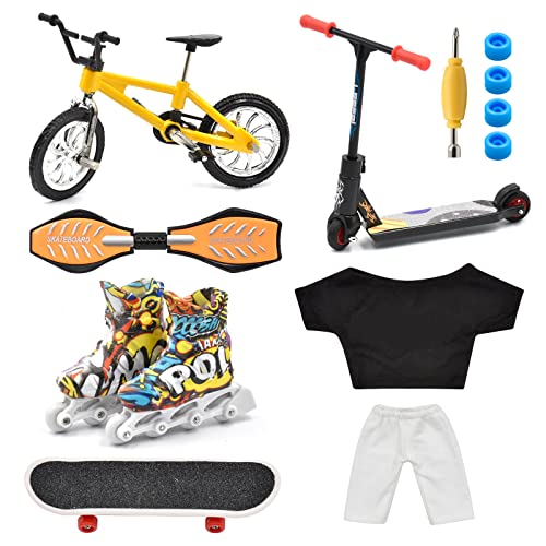 LALASTYLE Mini Finger Spielzeug Set Finger Skateboard Finger Fahrrad Finger Roller Finger Vitality Board 1 Paar Skates Finger Pants Training Tricks Requisiten Fingerspitzen Bewegung Spielzeug Party von LALASTYLE