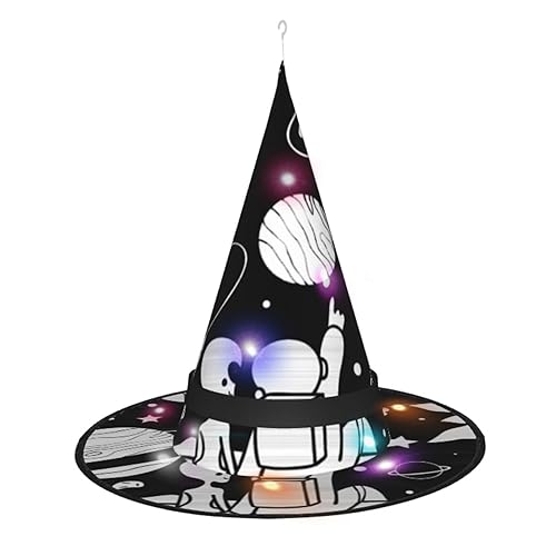 LAMAME Astronaut und Alien bedruckter Halloween-Hexenhut für Erwachsene, leuchtender spitzer Hut für Halloween, Weihnachten, Party, Dekoration von LAMAME