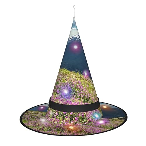LAMAME Bedruckter Halloween-Hexenhut für Erwachsene, leuchtender spitzer Hut für Halloween, Weihnachten, Party, Dekoration von LAMAME