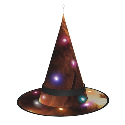LAMAME Feuerlöwen-Muster gedruckt Halloween Hexenhut Erwachsene leuchtender spitzer Hut Halloween Weihnachten Party Dekoration Hut von LAMAME