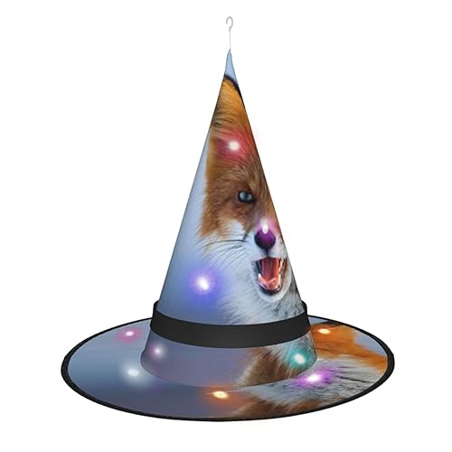 LAMAME Fuchs-bedruckter Halloween-Hexenhut für Erwachsene, leuchtender spitzer Hut für Halloween, Weihnachten, Party, Dekoration von LAMAME