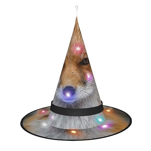 LAMAME Fuchs bedruckter Halloween-Hexenhut für Erwachsene, leuchtender spitzer Hut für Halloween, Weihnachten, Party, Dekoration von LAMAME
