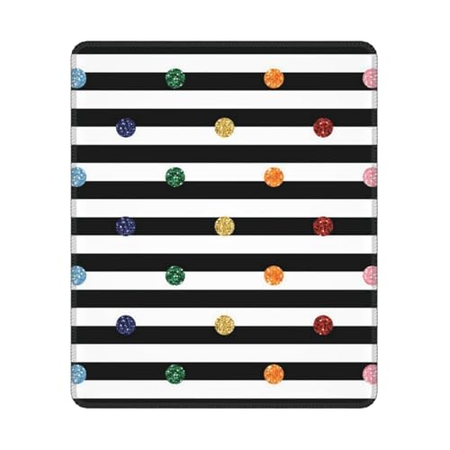 LAMAME Gaming-Mauspad mit Glitzer-Regenbogen-Punkten, Schwarz und Weiß, bedruckt, 25,4 x 30,5 cm, tragbares Mauspad, langlebig und waschbar von LAMAME